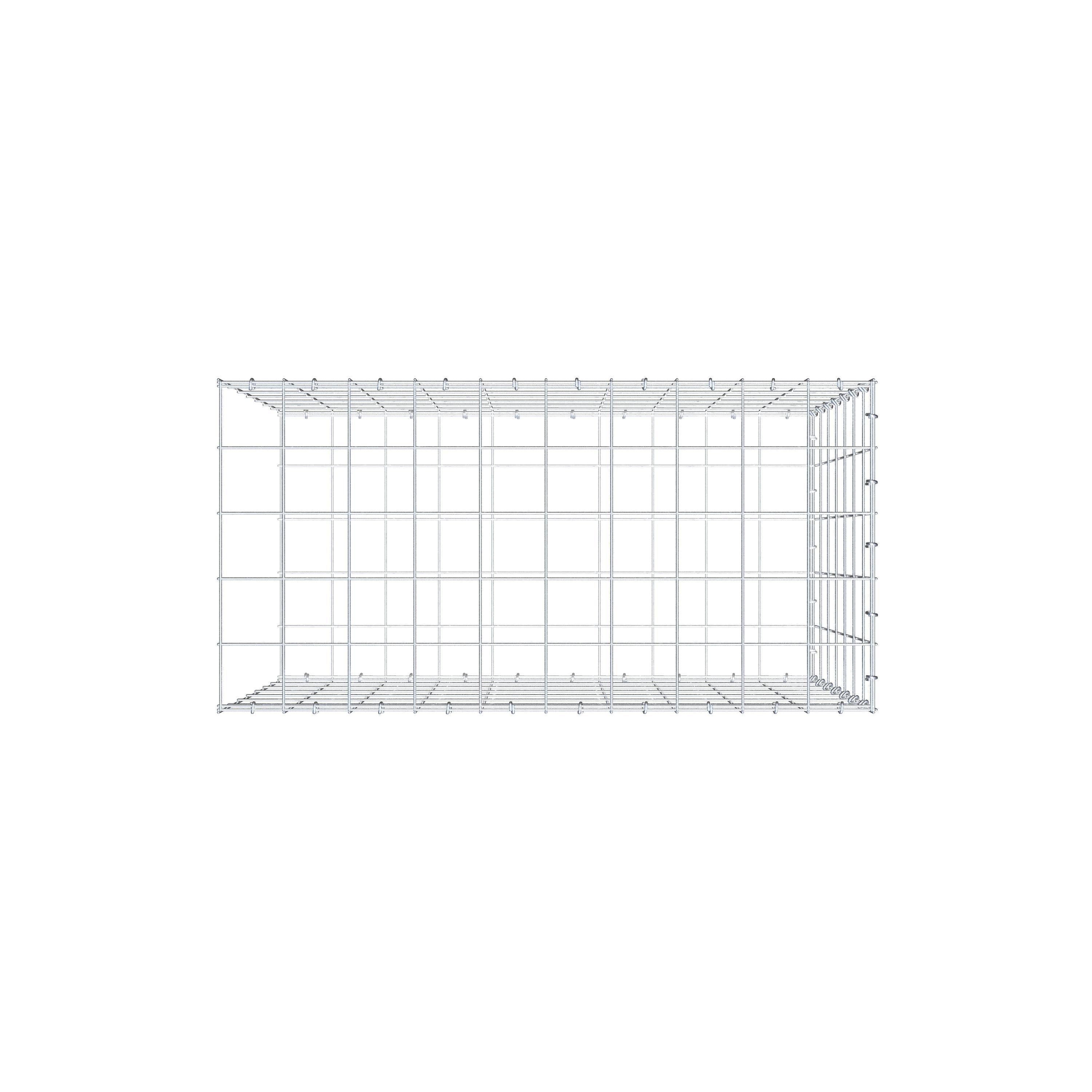 Monteret gabion type 2 100 cm x 70 cm x 50 cm (L x H x D), maskestørrelse 10 cm x 10 cm, C-ring