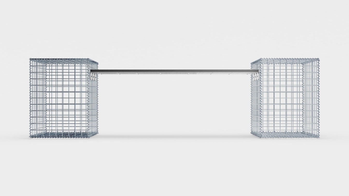 Panchina in gabbioni con 2 gabbioni a spirale, 205 cm di lunghezza x 60 cm di altezza x 40 cm di profondità, zincati, MW 5 x 5 cm, con piano riciclato in antracite