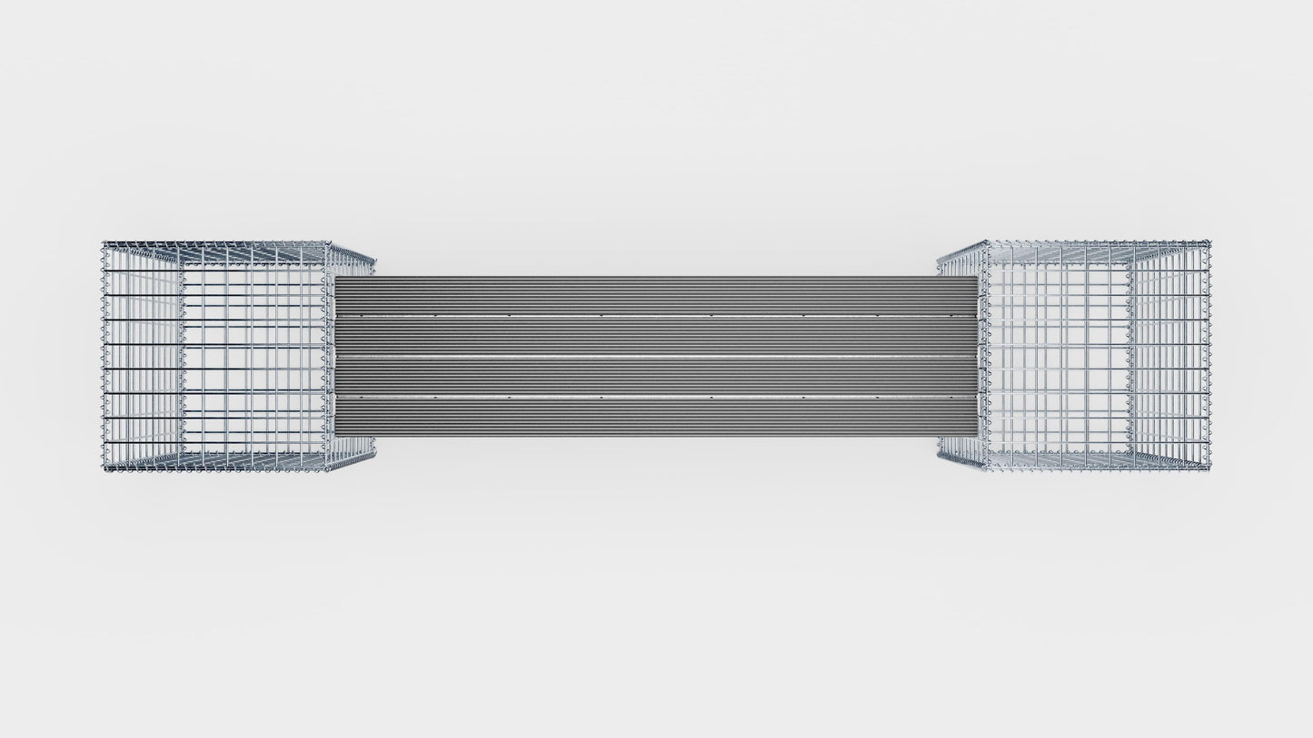 Panchina in gabbioni con 2 gabbioni a spirale, 205 cm di lunghezza x 60 cm di altezza x 40 cm di profondità, zincati, MW 5 x 5 cm, con piano riciclato in antracite