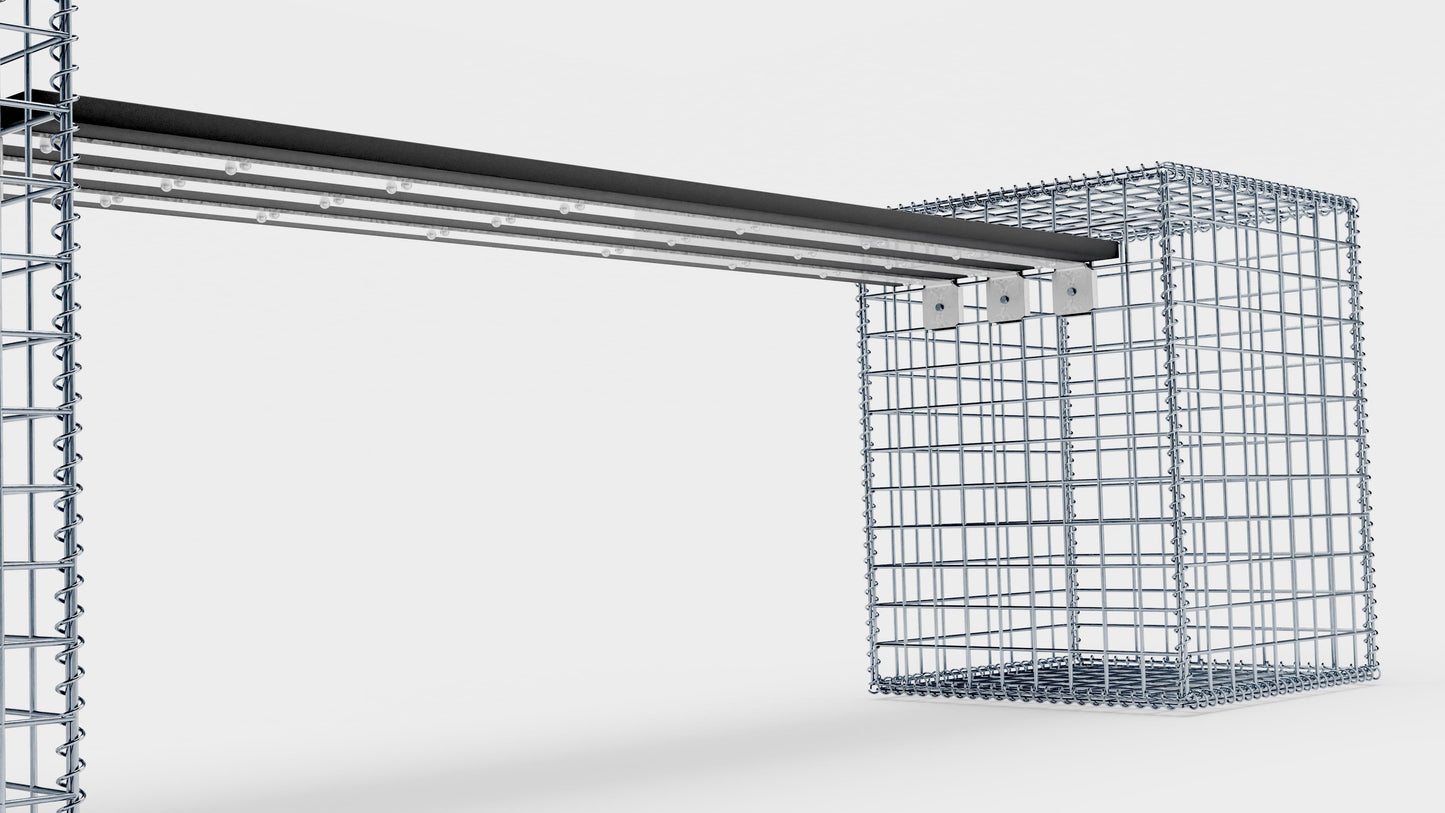 Panchina in gabbioni con 2 gabbioni a spirale, 205 cm di lunghezza x 60 cm di altezza x 40 cm di profondità, zincati, MW 5 x 5 cm, con piano riciclato in antracite