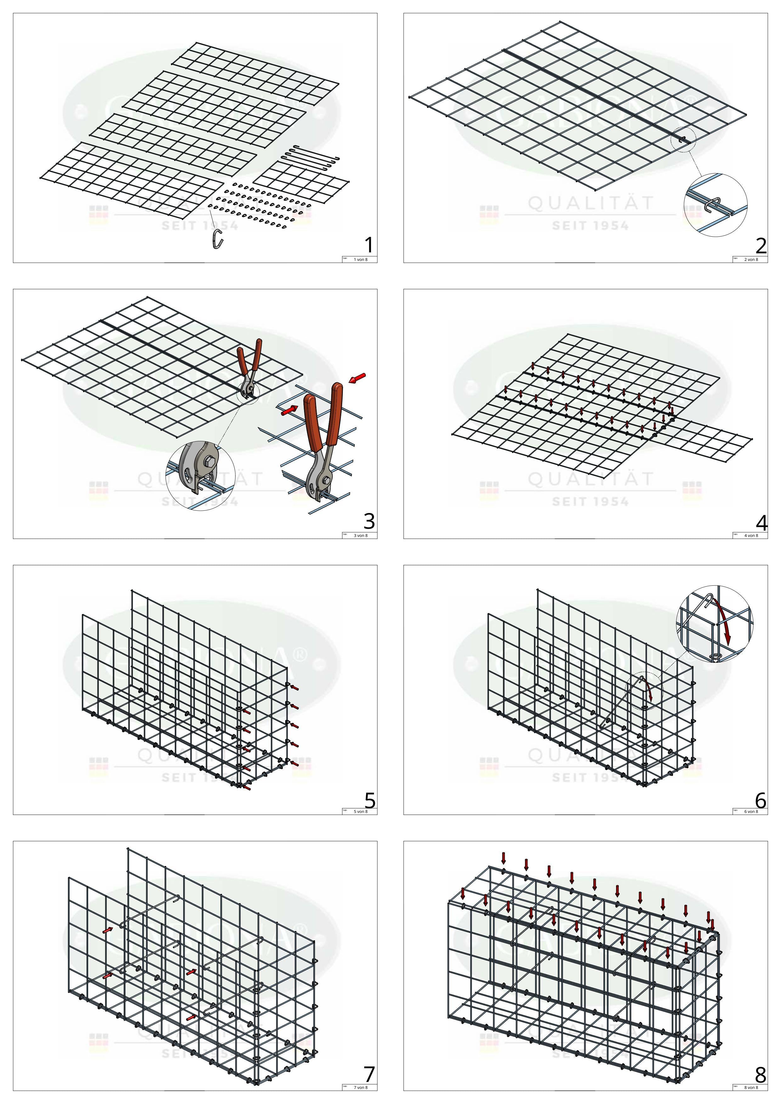 Anbaugabione Typ 2 100 cm x 20 cm x 20 cm (L x H x T), Maschenweite 10 cm x 10 cm, C-Ring