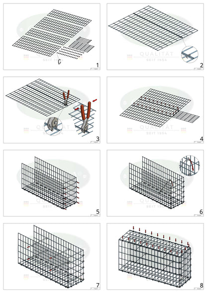 Mounted gabion type 2 80 cm x 40 cm x 20 cm, mesh size 5 cm x 10 cm, C-ring
