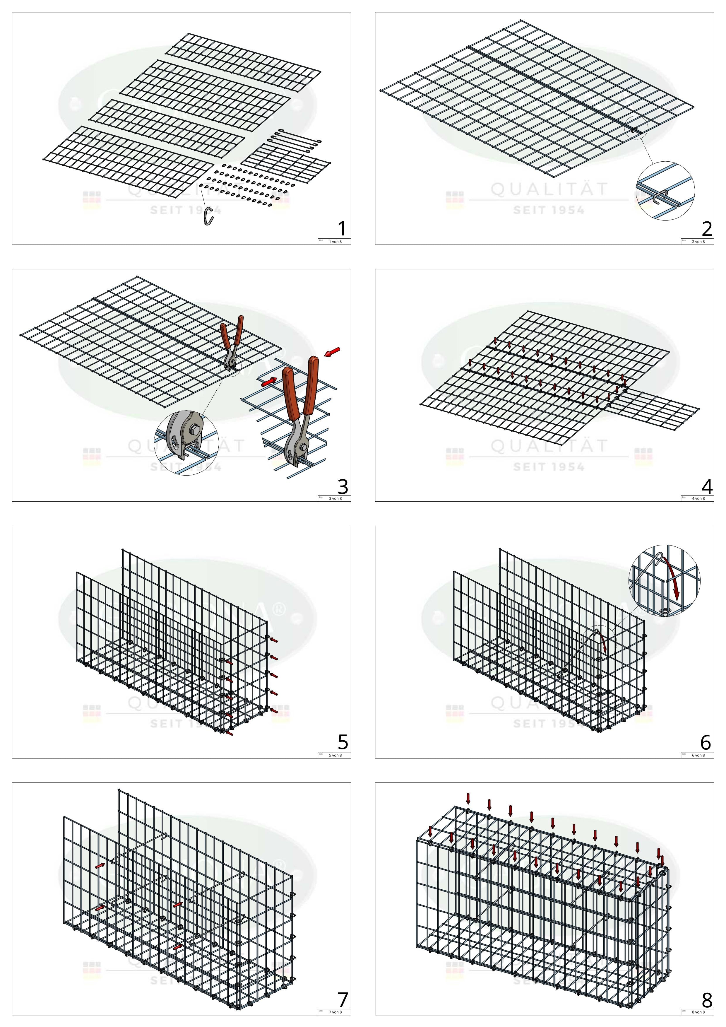 Monteret gabion type 2 100 cm x 20 cm x 30 cm, maskestørrelse 5 cm x 10 cm, C-ring