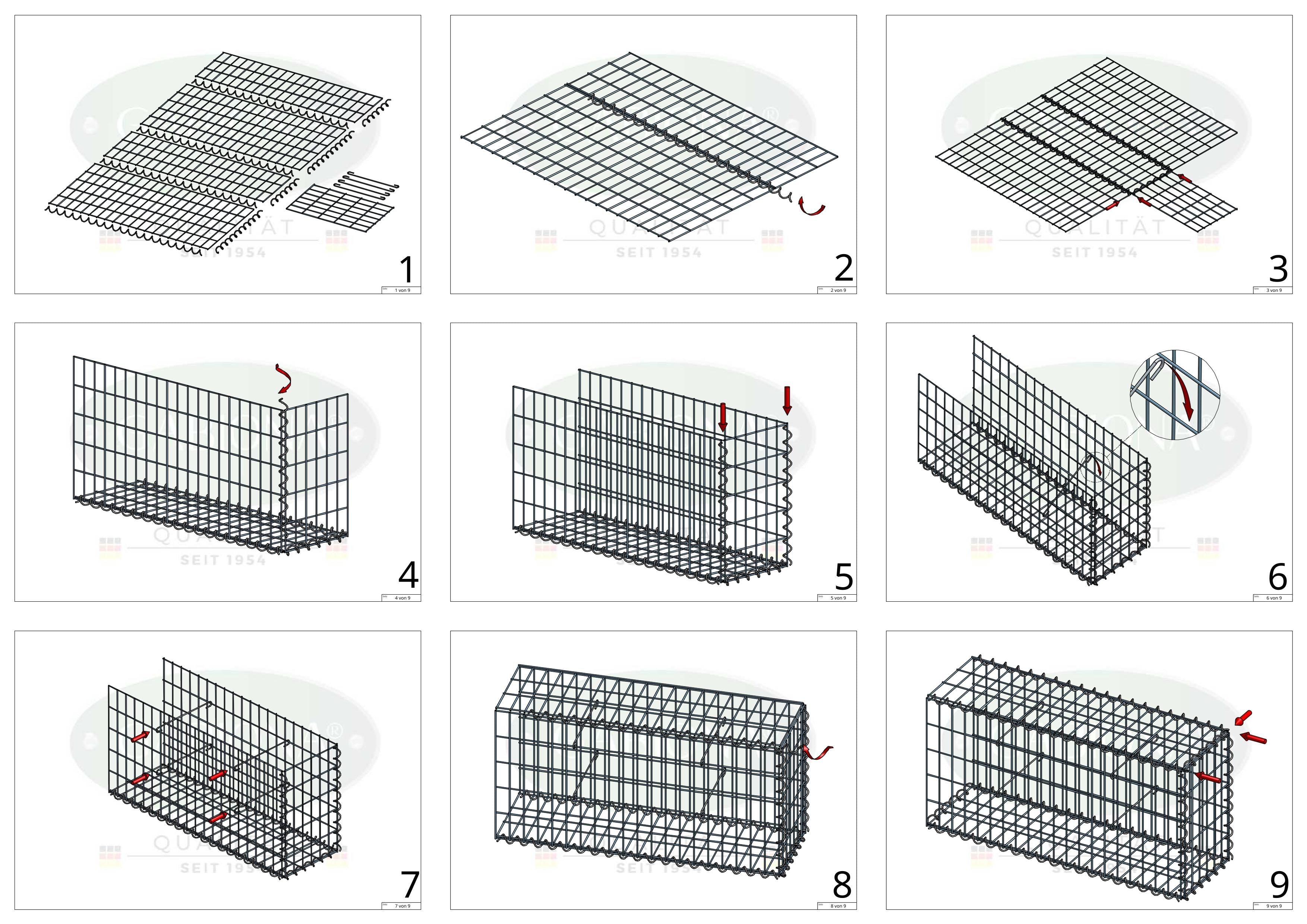 Grown-on gabion type 2 100 cm x 20 cm x 30 cm (L x H x D), mesh size 5 cm x 10 cm, spiral