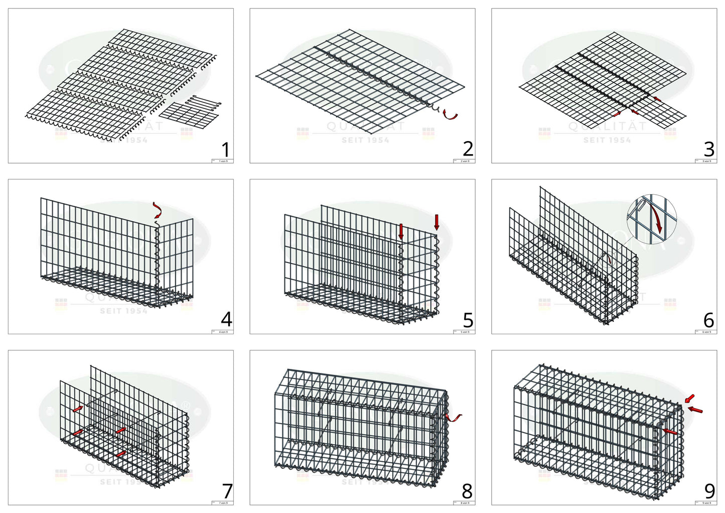 Mounted gabion type 2 80 cm x 40 cm x 40 cm (L x H x D), mesh size 5 cm x 10 cm, spiral