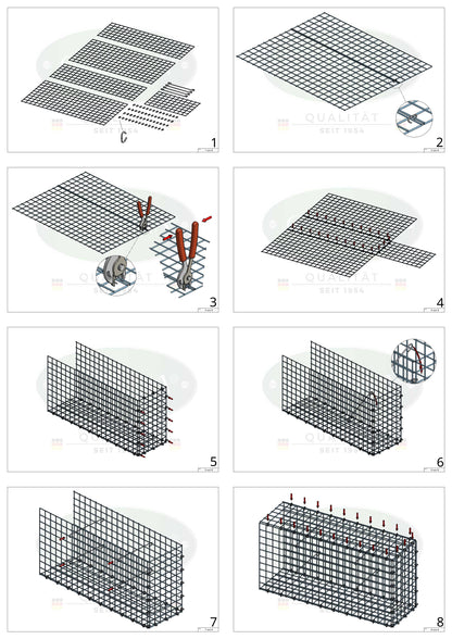 Mounted gabion type 2 80 cm x 40 cm x 20 cm (L x H x D), mesh size 5 cm x 5 cm, C-ring