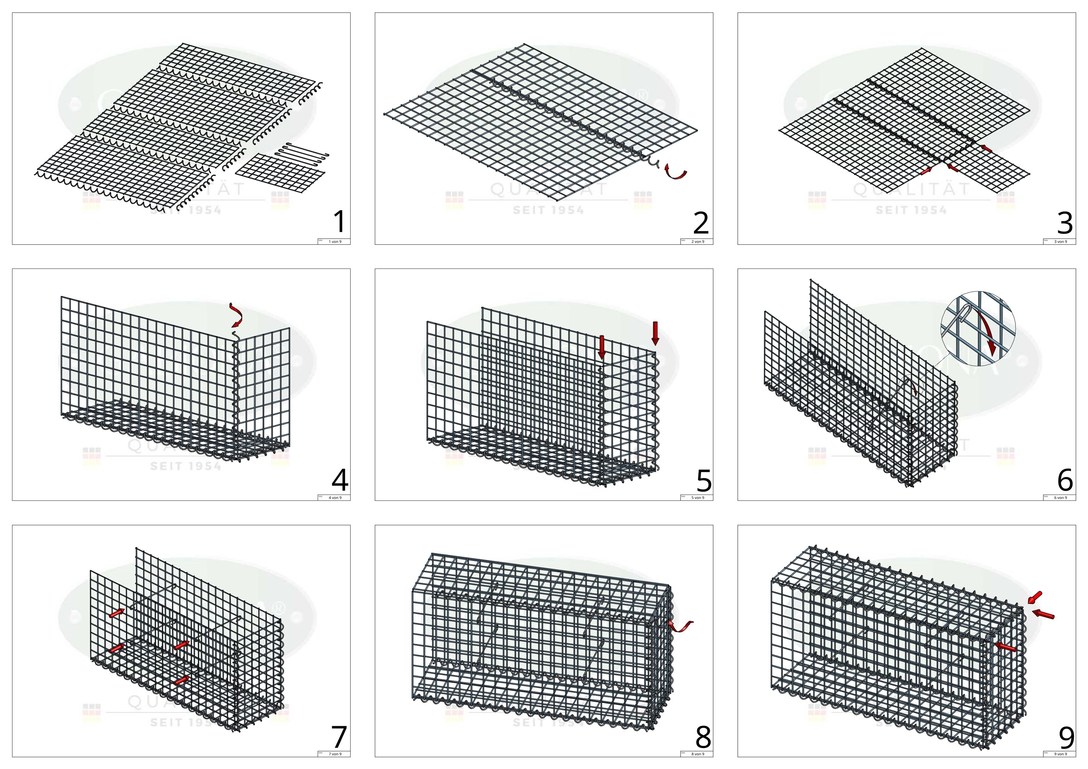 Grown-on gabion type 2 100 cm x 70 cm x 30 cm (L x H x D), mesh size 5 cm x 5 cm, spiral