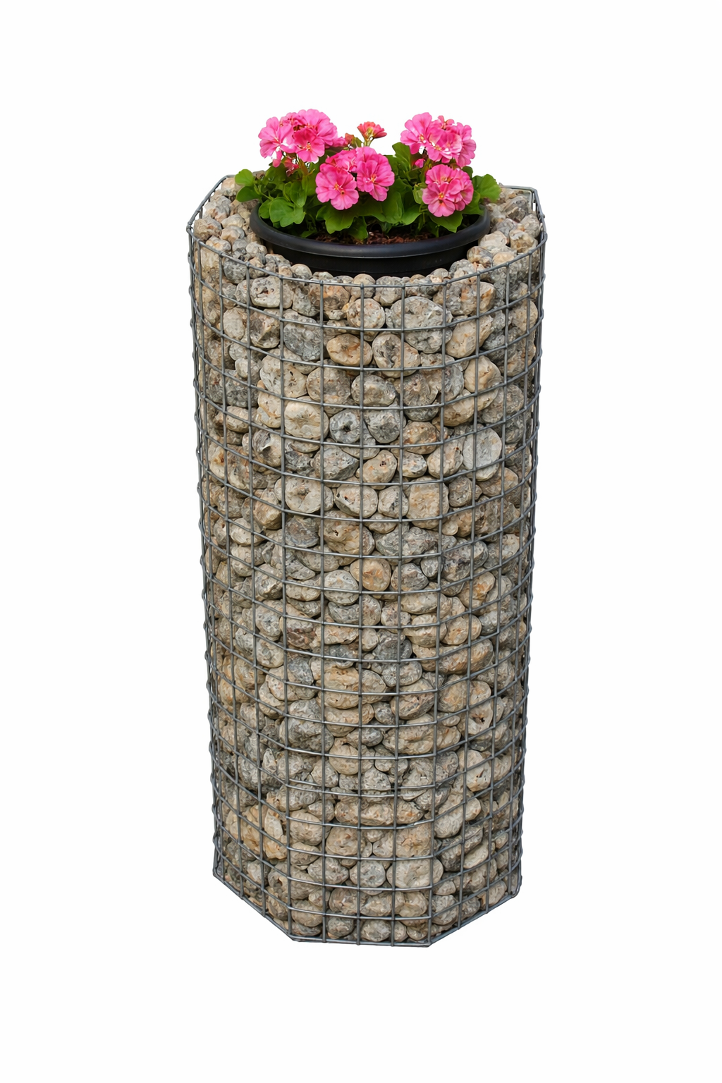 Half achthoekige bloemenzuil, hoogte 82 cm, MW 5 x 5 cm, thermisch verzinkt incl. pot