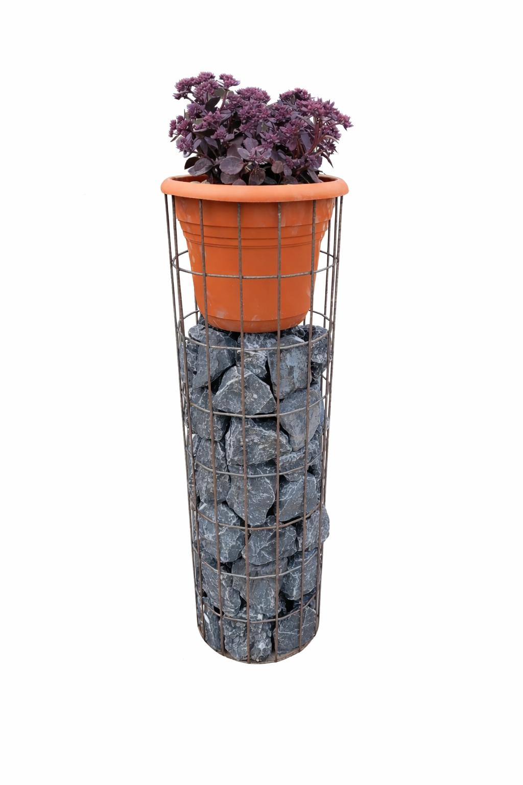Blumensäule - 80 cm hoch - Ø 24 cm - rostige Patina Maschenweite 5 x 10 cm - inkl. Blumentopf