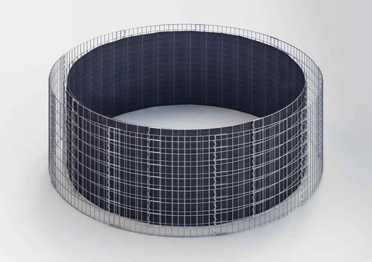 Lit surélevé rond, diamètre extérieur 352 cm, hauteur 80 cm, mailles 5 x 5 cm, épaisseur des parois 15 cm