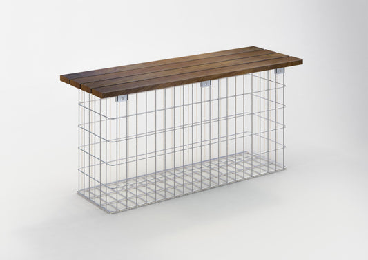 Banco de gaviones de madera de cumarú, 115 cm de largo x 50 cm de alto x 42 cm de profundidad, galvanizado en caliente, MW 5 x 10 cm