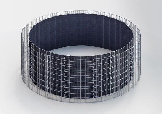 Lit surélevé rond, diamètre extérieur 352 cm, hauteur 80 cm, mailles 5 x 10 cm, épaisseur des parois 15 cm