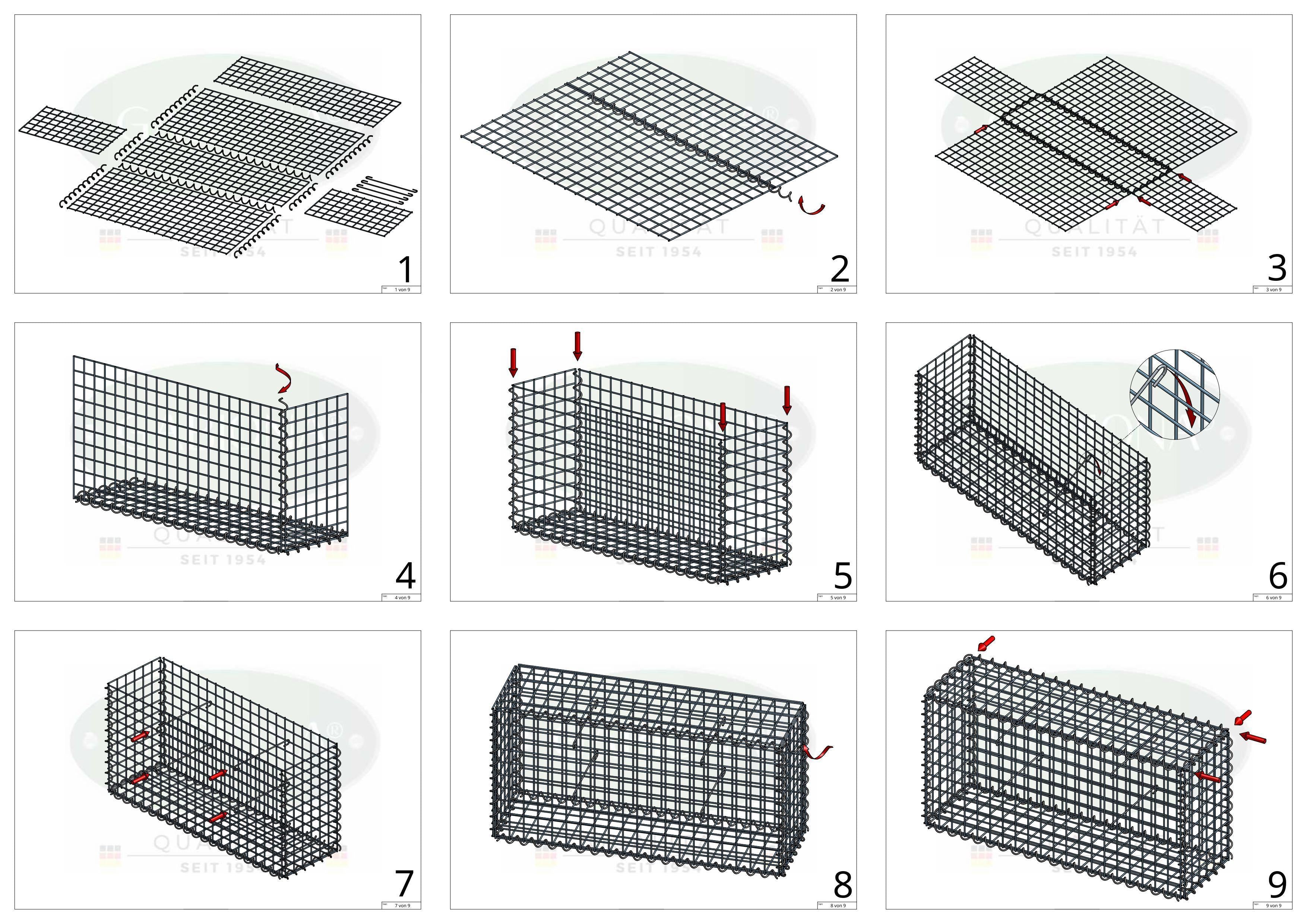 Lot de 2 gabions 100 cm x 100 cm x 20 cm (L x H x P), mailles 5 x 5 cm, spirale
