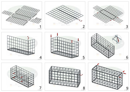 Set of 2 gabions 100 cm x 100 cm x 50 cm (L x H x D), mesh size 10 x 10 cm, spiral