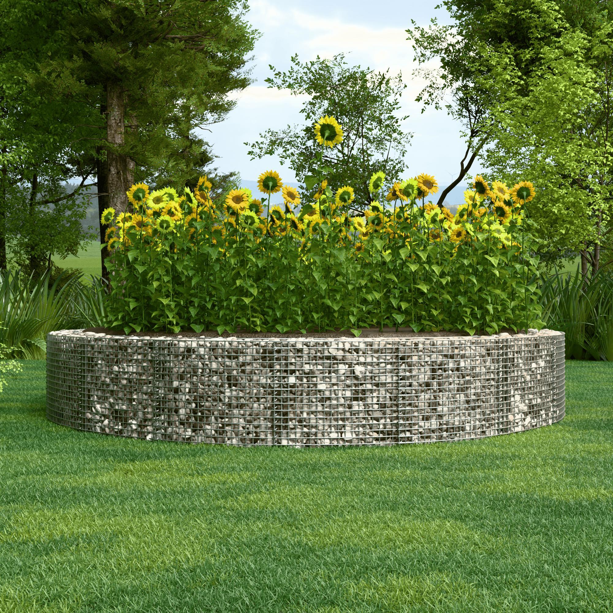 Round raised bed, outer diameter 292 cm, height 80 cm, mesh size 5 x 10 cm, wall thickness 15 cm