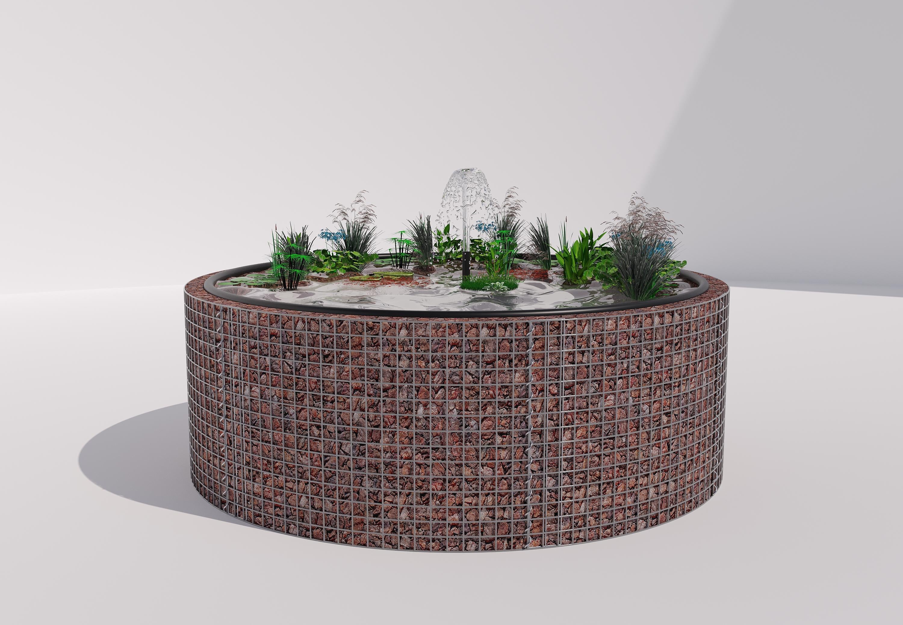 Gabionen Hochteich rund, Außendurchmesser 232 cm, Höhe 80 cm, Maschenweite 5 x 5 cm, Wandstärke 15 cm