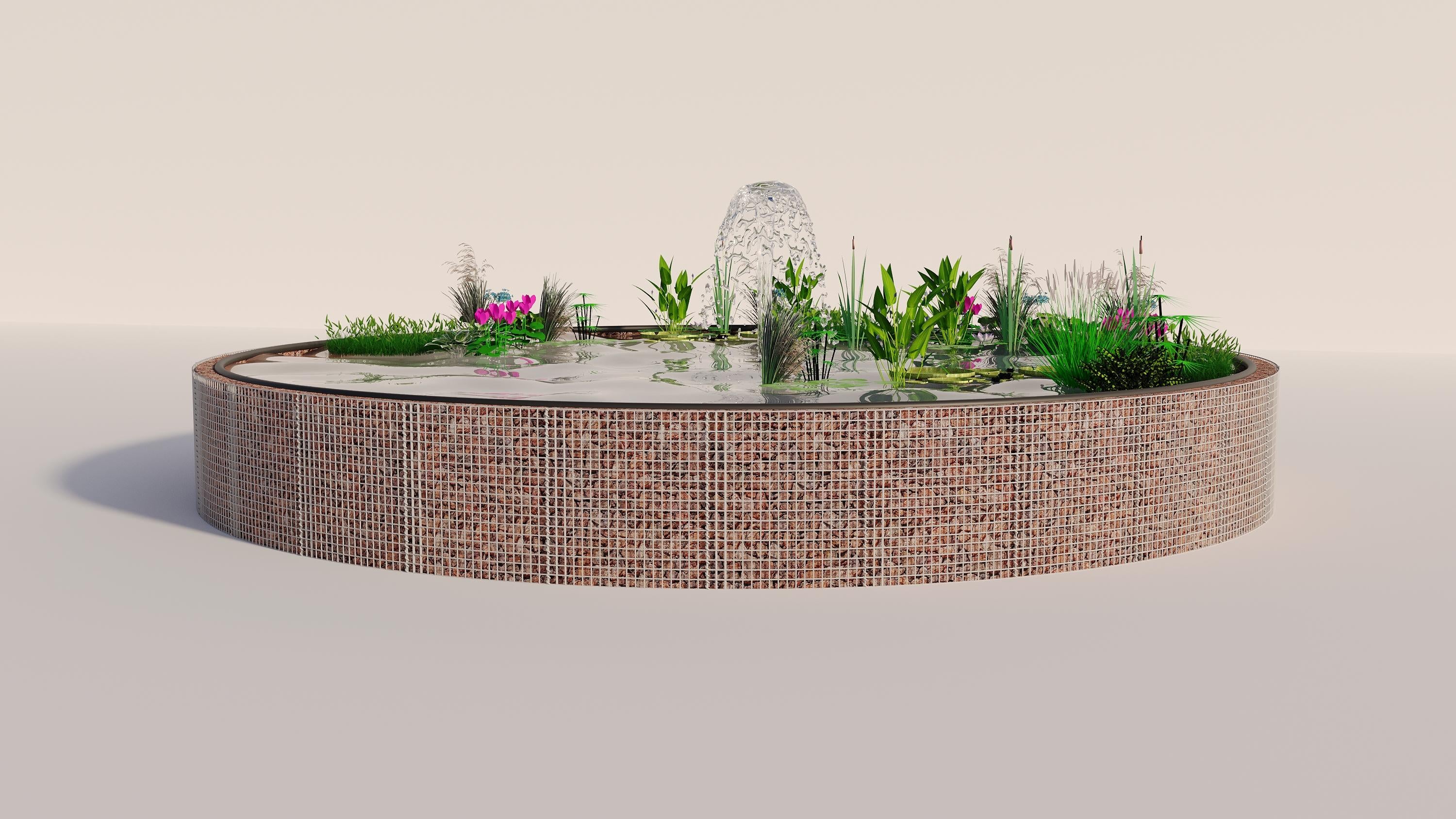 Gabionen Hochteich rund, Außendurchmesser 322 cm, Höhe 80 cm, Maschenweite 5 x 5 cm, Wandstärke 15 cm