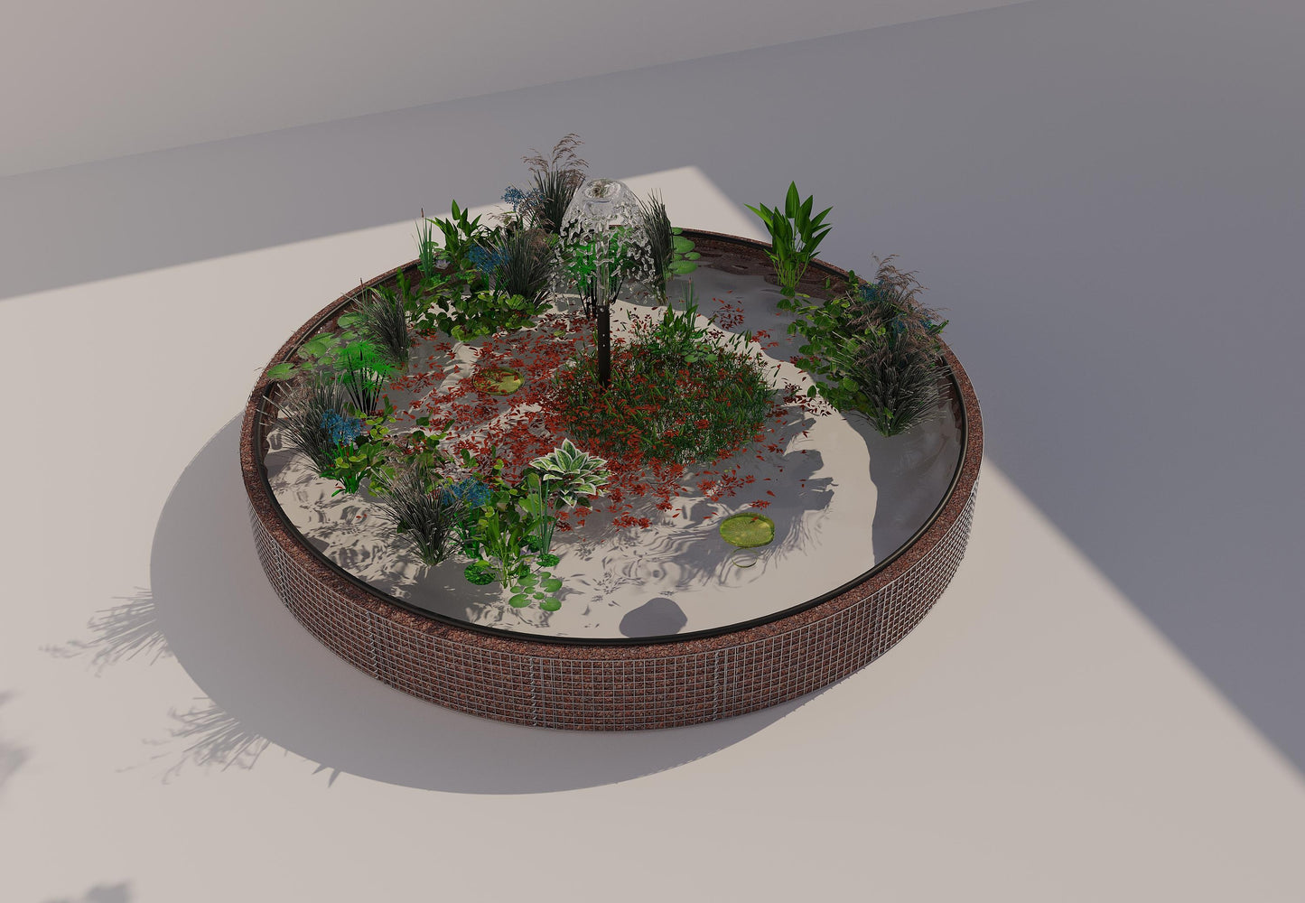 Gabion-dam, rund, ydre diameter 442 cm, højde 50 cm, maskestørrelse 5 x 5 cm, vægtykkelse 15 cm