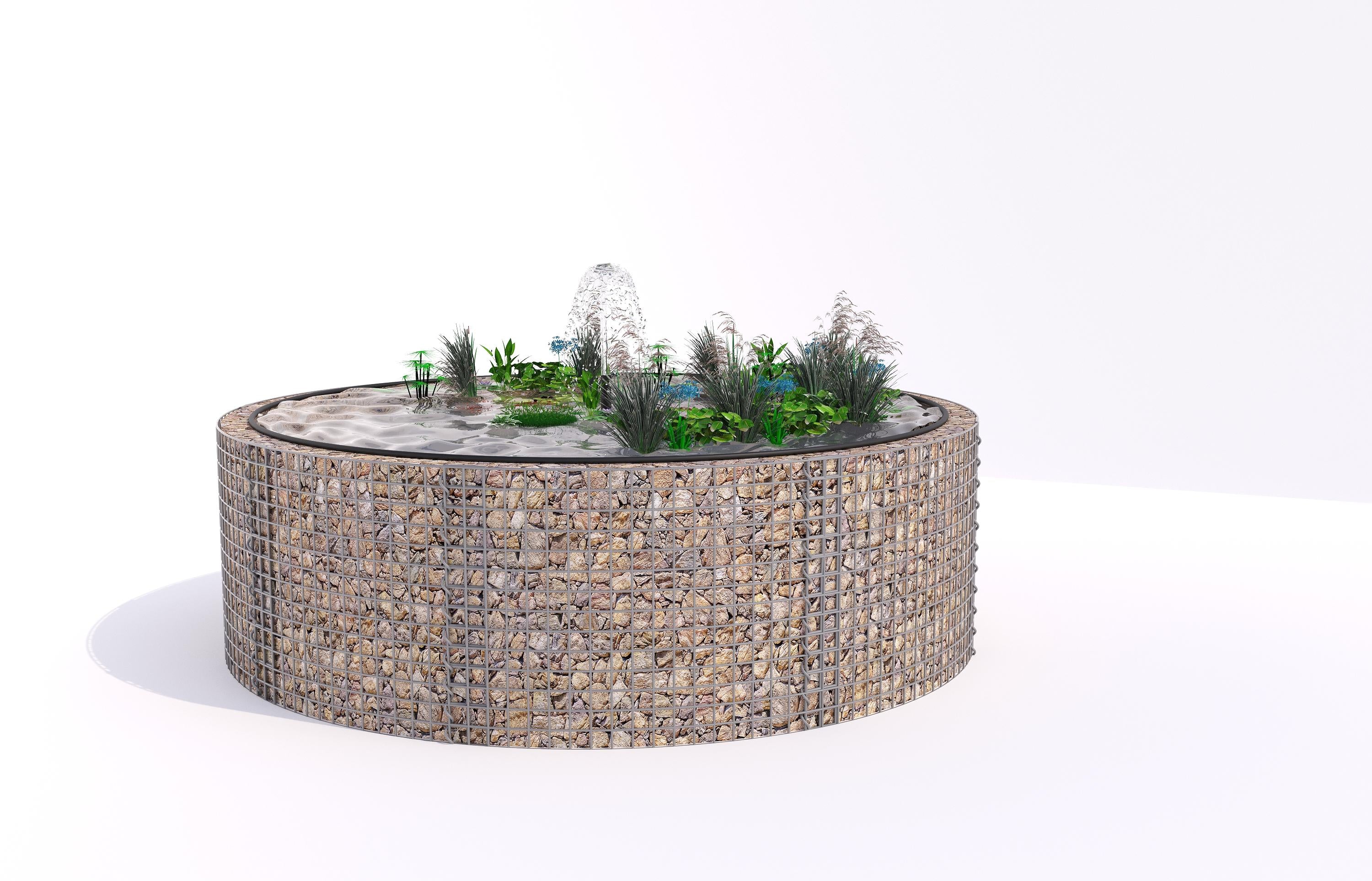 Gabionen Hochteich rund, Außendurchmesser 262 cm, Höhe 80 cm, Maschenweite 5 x 5 cm, Wandstärke 15 cm