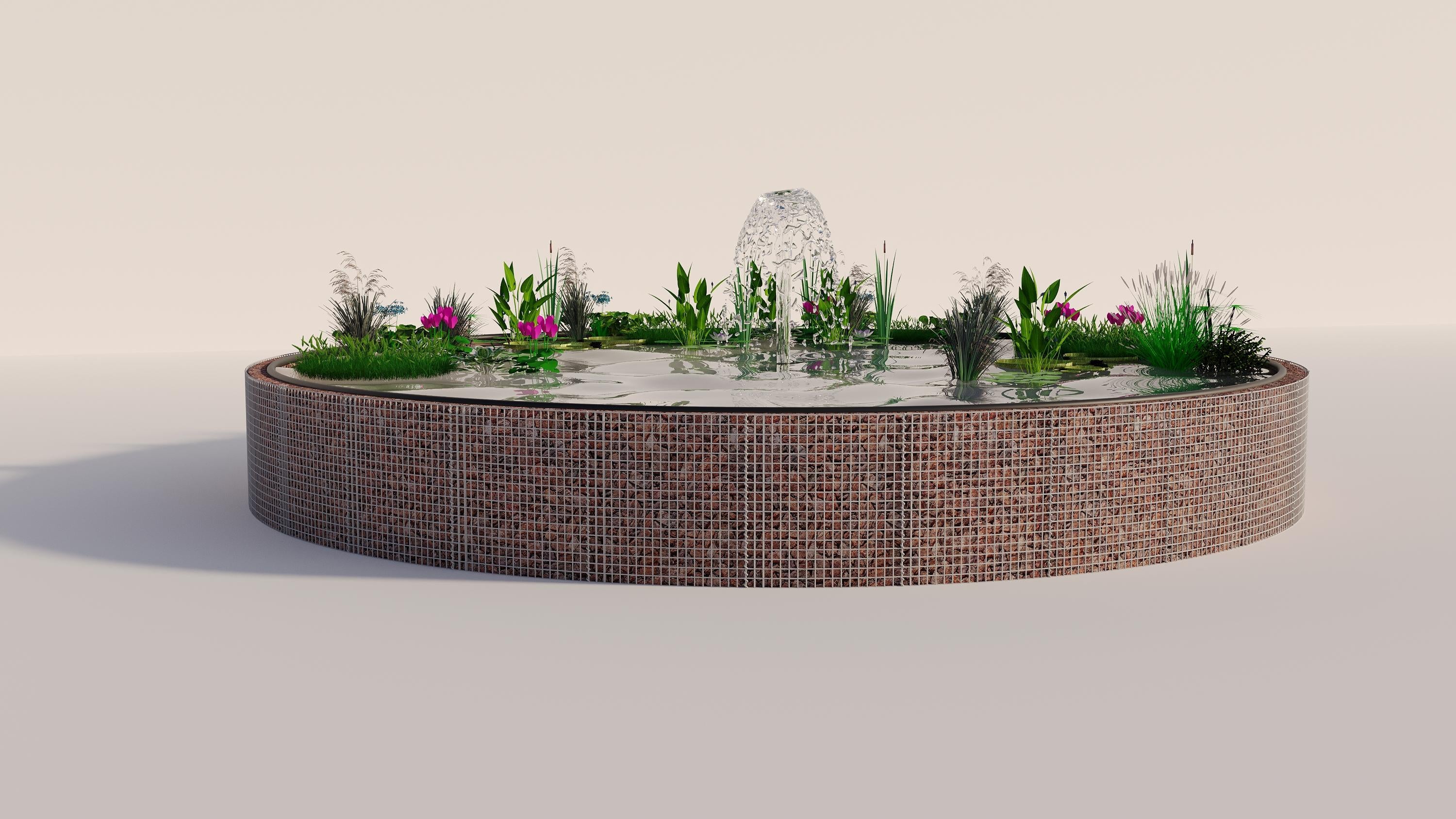 Gabionen Hochteich rund, Außendurchmesser 322 cm, Höhe 80 cm, Maschenweite 5 x 5 cm, Wandstärke 15 cm