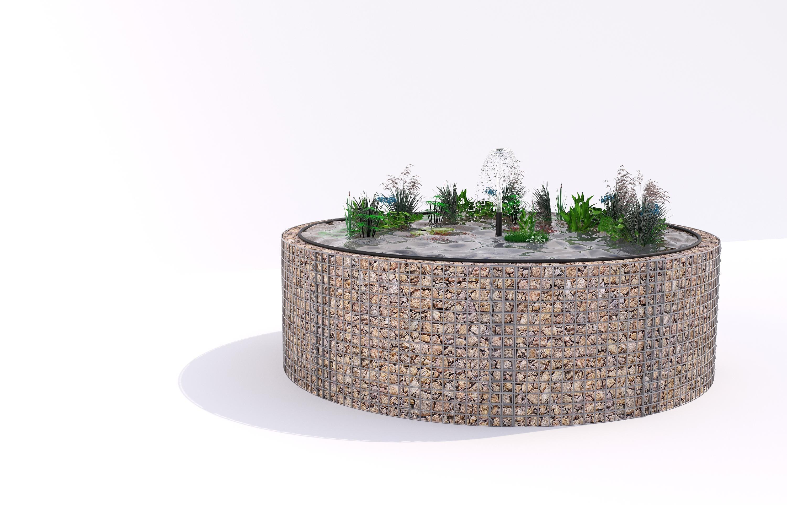 Gabionen Hochteich rund, Außendurchmesser 262 cm, Höhe 80 cm, Maschenweite 5 x 5 cm, Wandstärke 15 cm