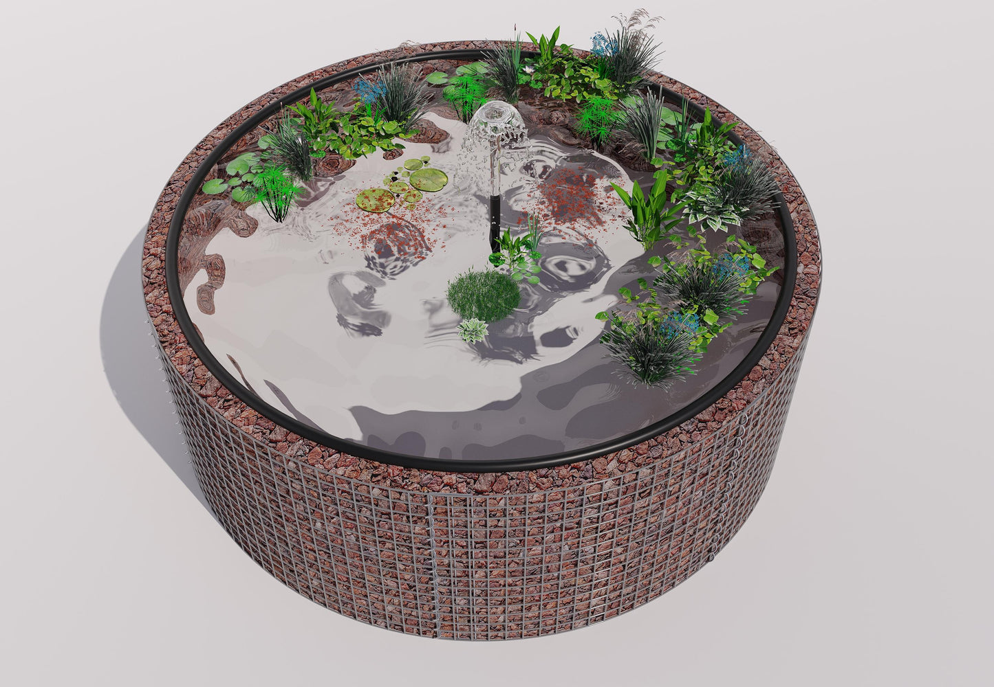 Schanskorf verhoogde vijver, rond, buitendiameter 232 cm, hoogte 80 cm, maaswijdte 5 x 5 cm, wanddikte 15 cm