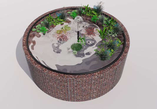 Gabion bassin surélevé rond, diamètre extérieur 232 cm, hauteur 80 cm, mailles 5 x 5 cm, épaisseur de paroi 15 cm