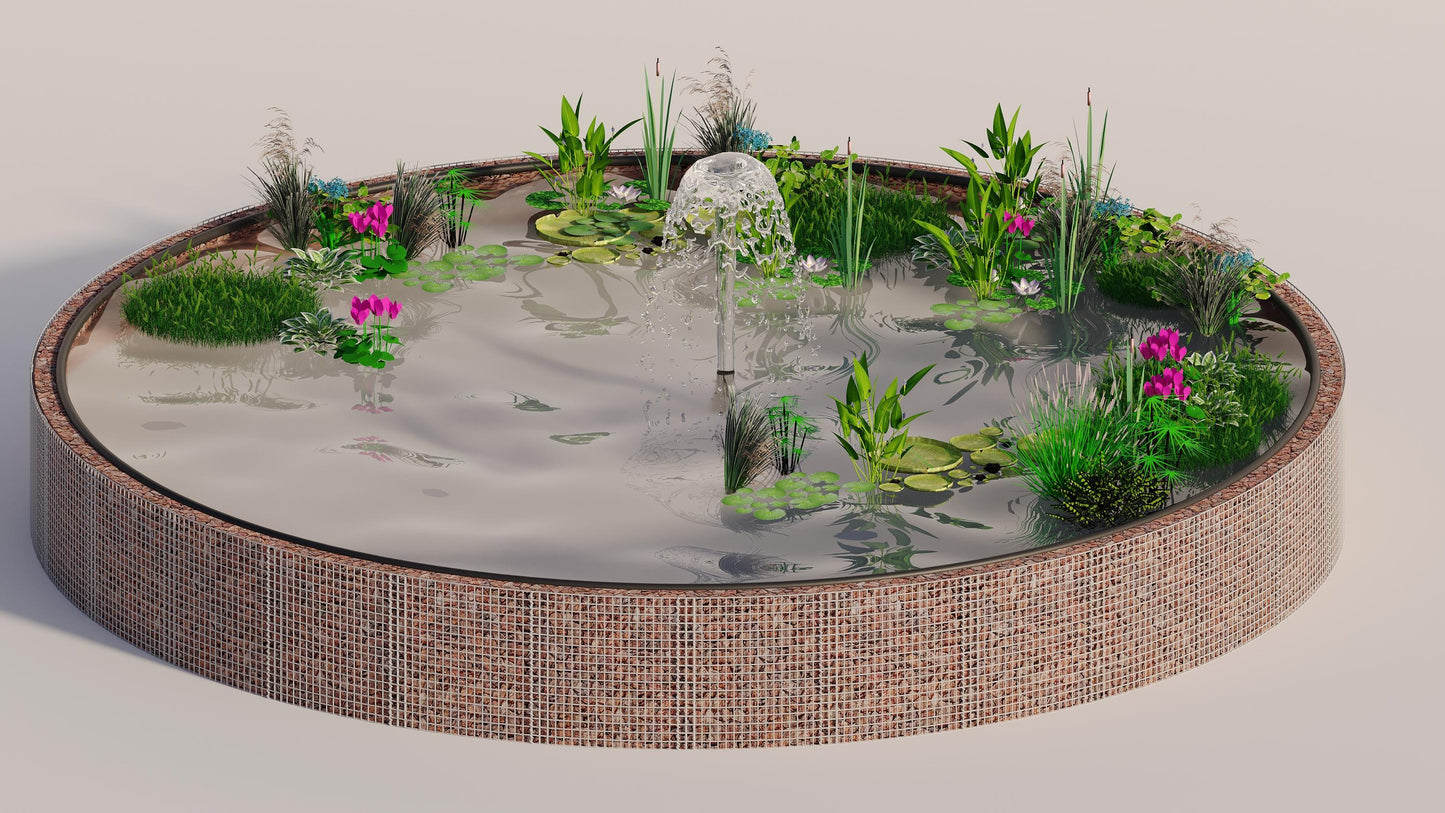 Gabionupphöjd damm, rund, ytterdiameter 322 cm, höjd 80 cm, maskstorlek 5 x 5 cm, väggtjocklek 15 cm