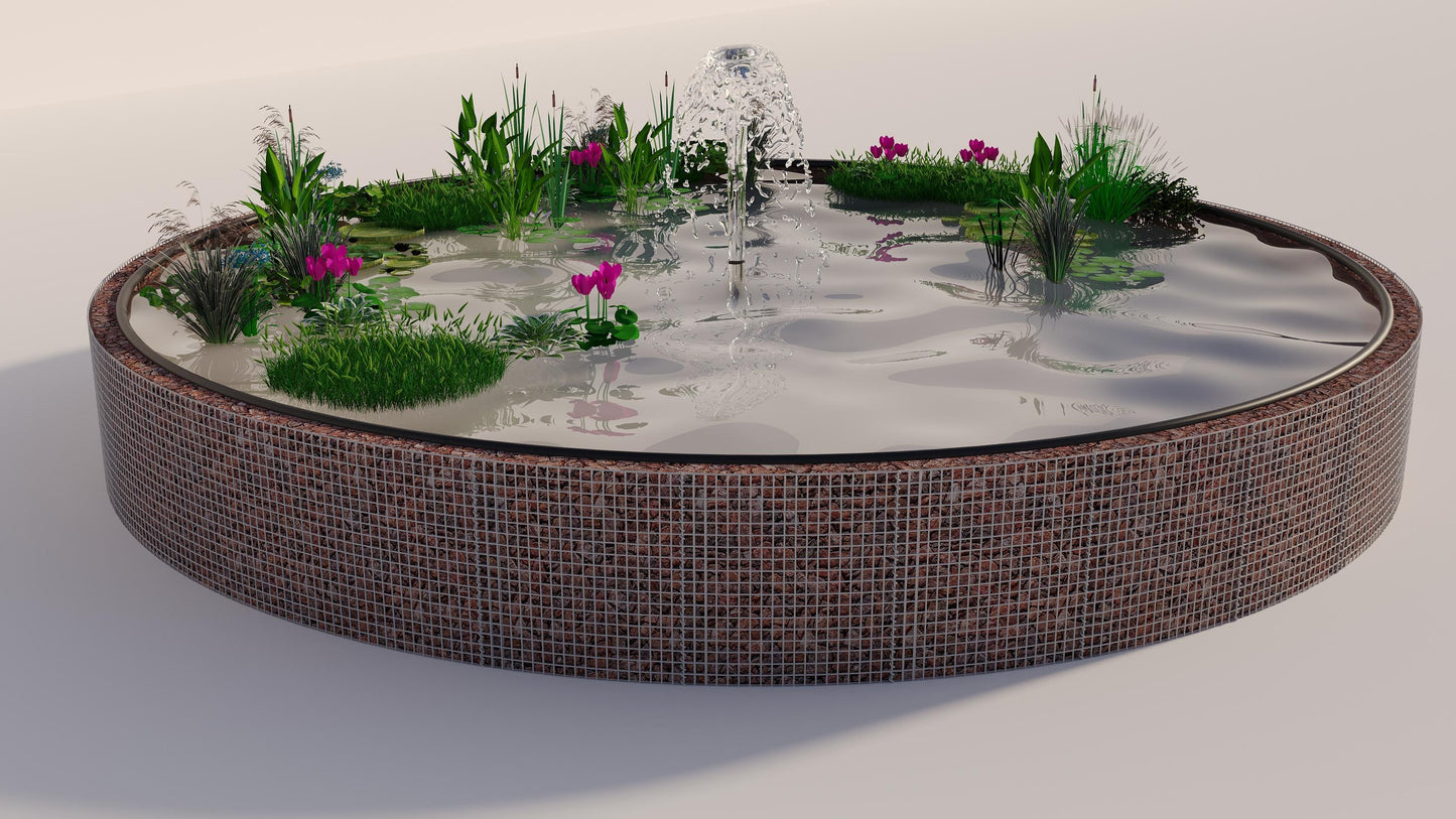 Gabionupphöjd damm, rund, ytterdiameter 322 cm, höjd 80 cm, maskstorlek 5 x 5 cm, väggtjocklek 15 cm