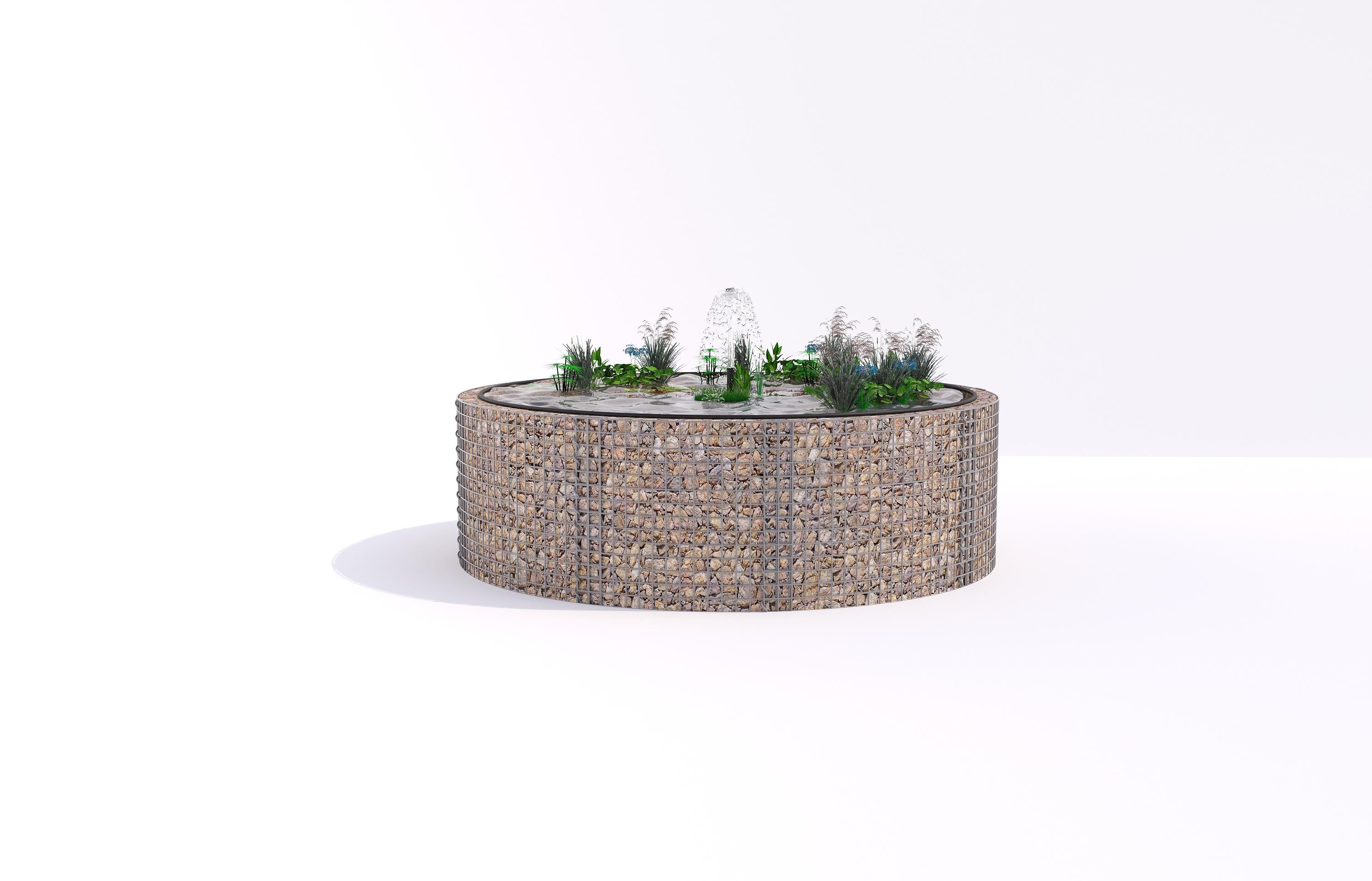 Gabionen Hochteich rund, Außendurchmesser 262 cm, Höhe 80 cm, Maschenweite 5 x 5 cm, Wandstärke 15 cm