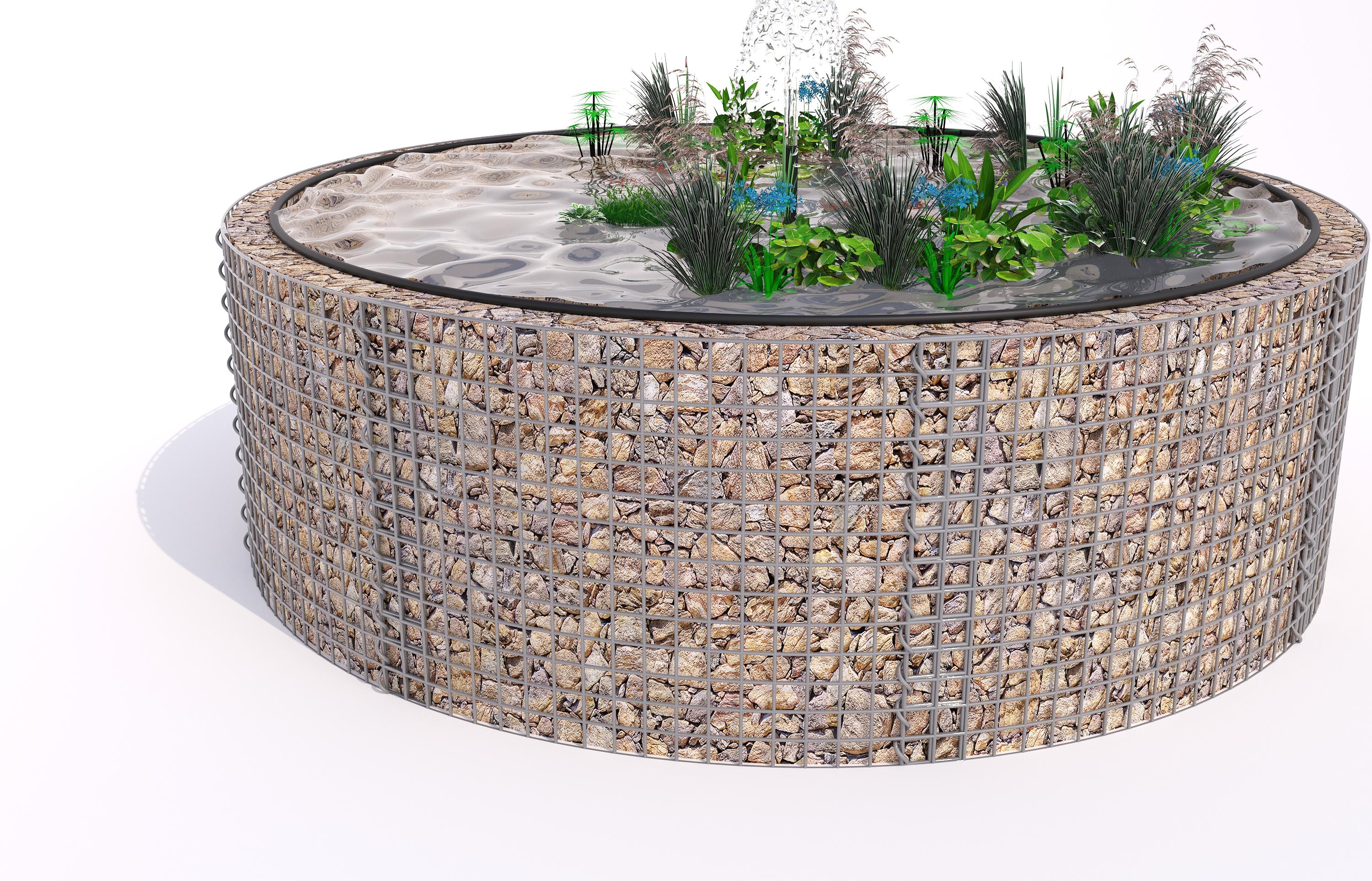 Schanskorven verhoogde vijver, rond, buitendiameter 262 cm, hoogte 80 cm, maaswijdte 5 x 5 cm, wanddikte 15 cm