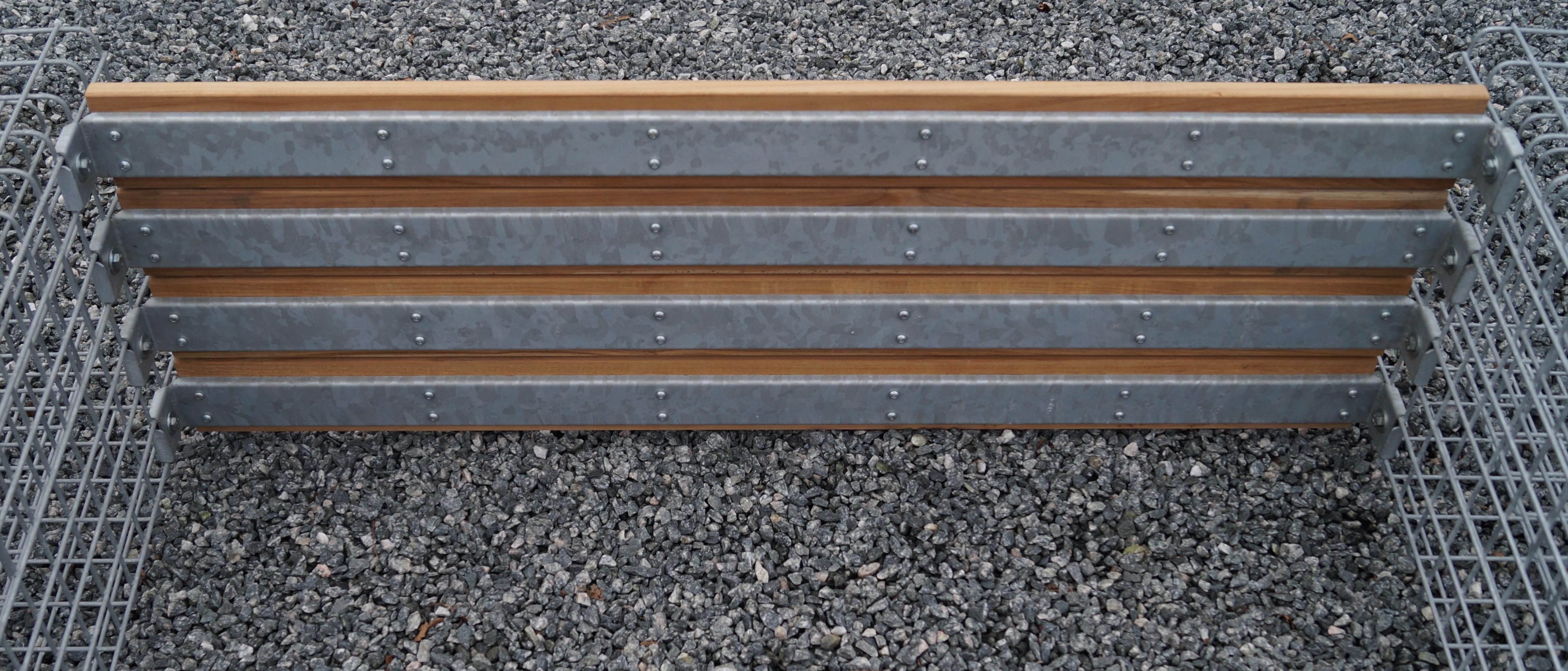 Tuinbank met 3 schanskorven - teak, 205 cm lang x 60 cm hoog x 37 cm diep, gegalvaniseerd, MW 5 x 5 cm