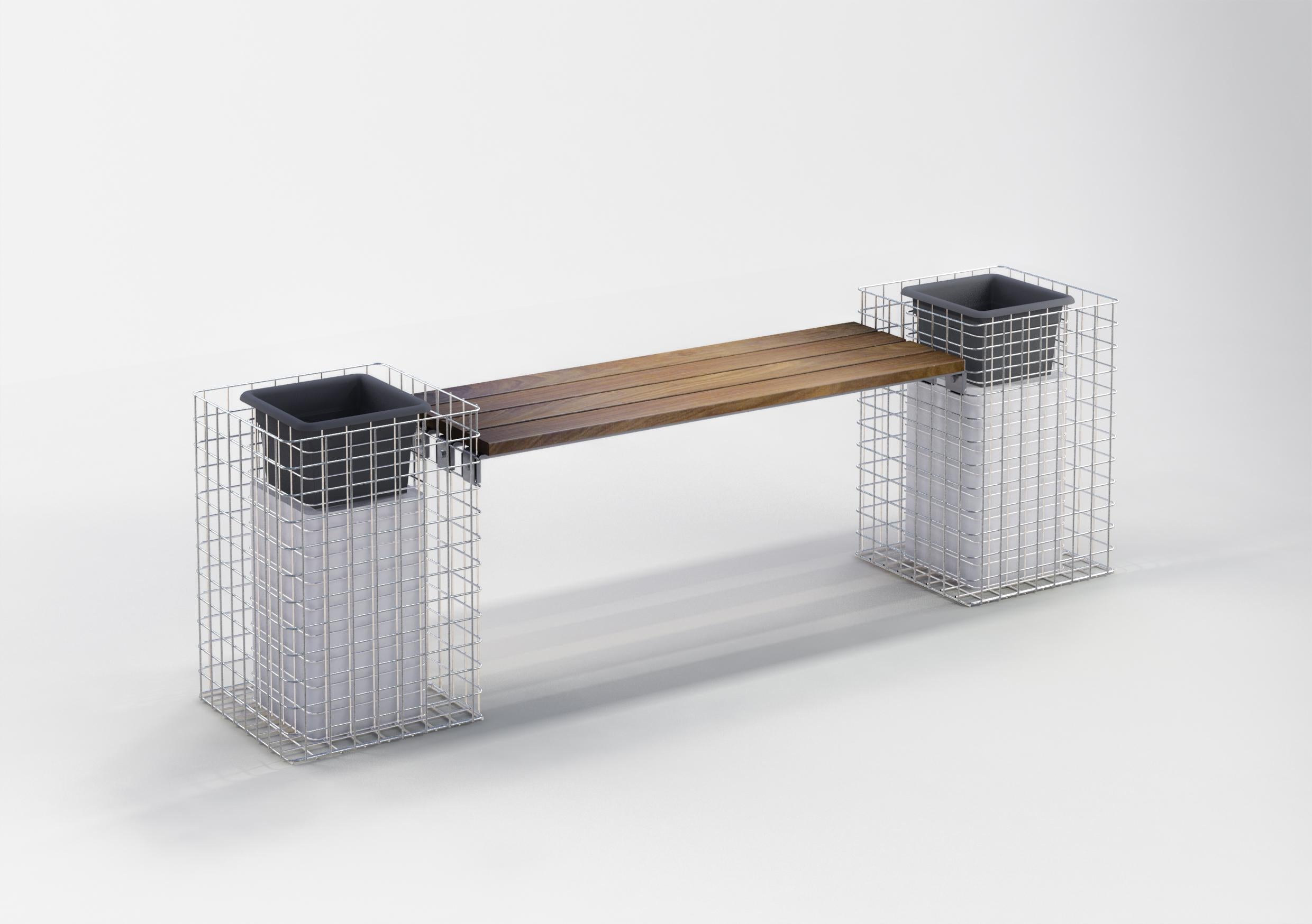 Banc de jardin avec 2 colonnes à fleurs - bois de Cumaru, 200 cm de long x 62 cm de haut x 37 cm de profondeur, galvanisé à chaud, MW 5 x 5 cm