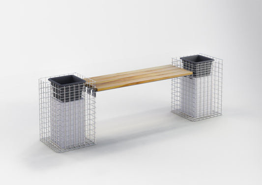 Garden bench with 2 flower columns TEAK MW 5 x 5 cm, hot-dip galvanized