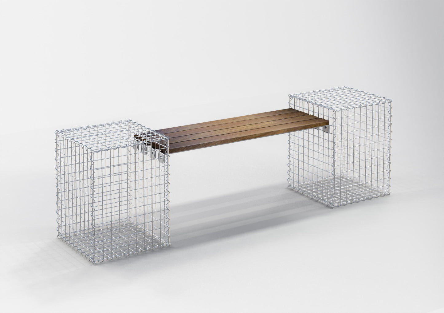 Garden bench with 2 gabions - Cumaru wood, 200 cm long x 60 cm high x 37 cm deep, galvanized, MW 5 x 5 cm