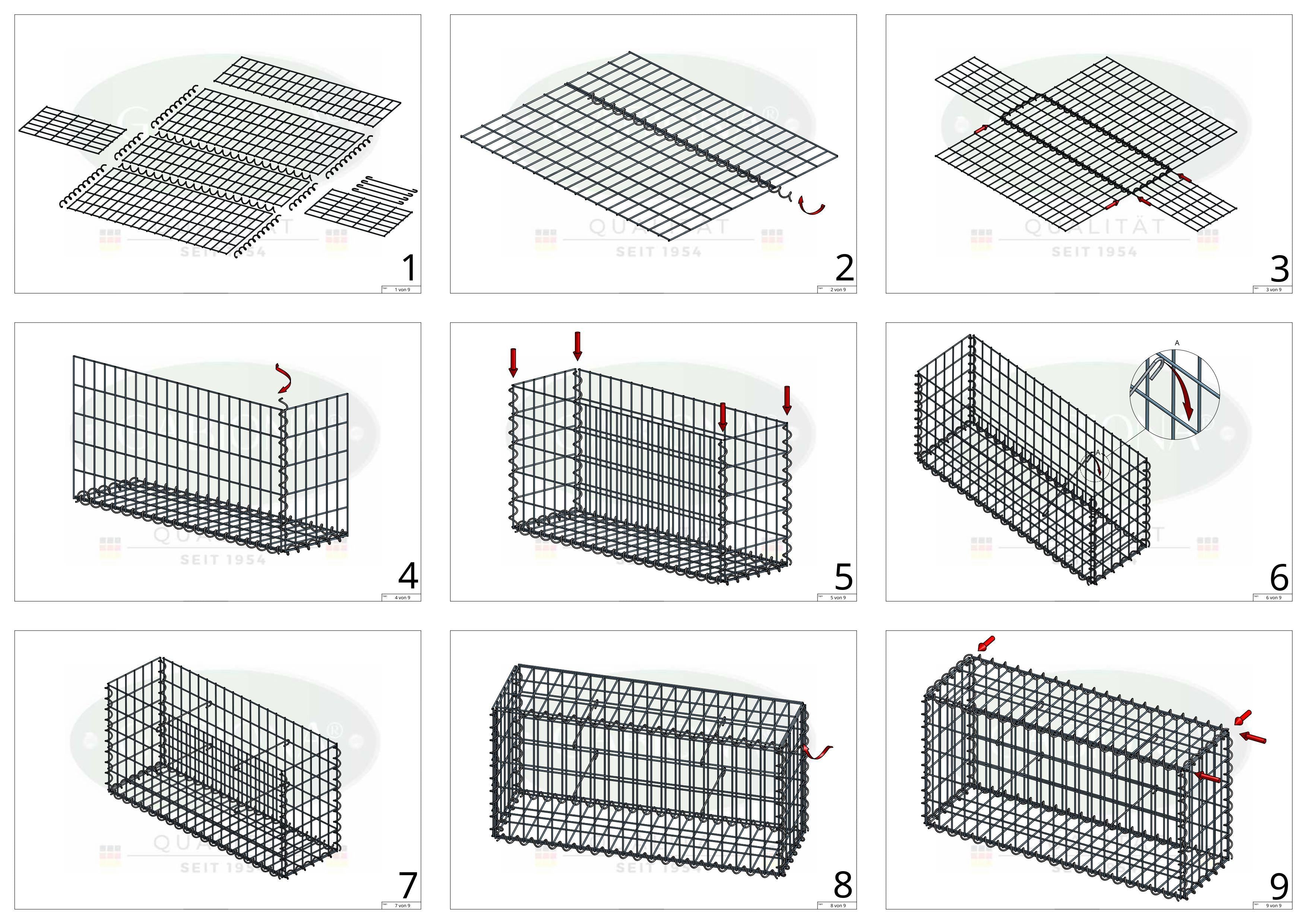 Gabione 200 cm x 100 cm x 40 cm (L x H x T), Maschenweite 5 cm x 10 cm, Spirale