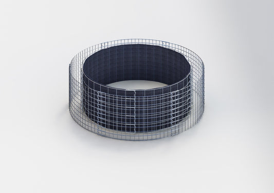 Lit surélevé rond, diamètre extérieur 172 cm, hauteur 50 cm, mailles 5 x 10 cm, épaisseur des parois 15 cm