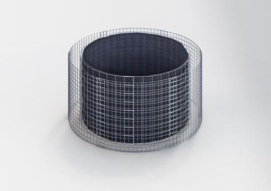 Lit surélevé rond, diamètre extérieur 172 cm, hauteur 80 cm, mailles 5 x 10 cm, épaisseur des parois 15 cm