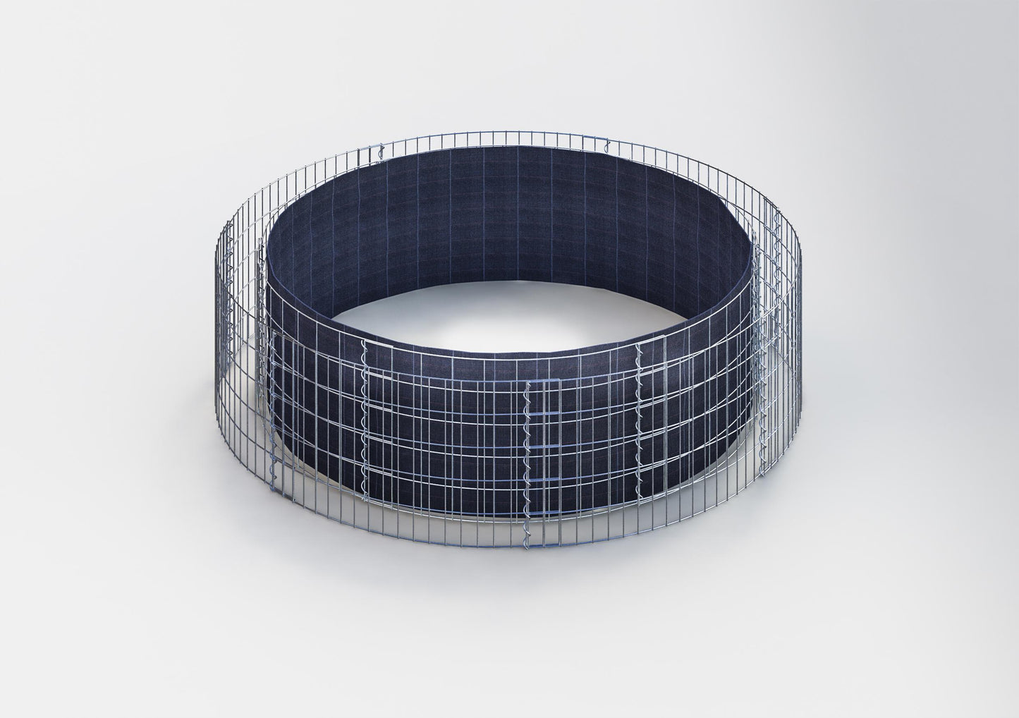 Rund upphöjd bädd, ytterdiameter 202 cm, höjd 50 cm, maskstorlek 5 x 10 cm, väggtjocklek 15 cm