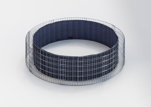 Rund upphöjd bädd, ytterdiameter 232 cm, höjd 50 cm, maskstorlek 5 x 10 cm, väggtjocklek 15 cm