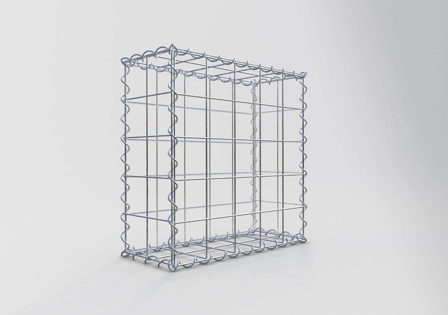 Schanskorf 50 cm x 50 cm x 20 cm (L x H x D), maaswijdte 10 cm x 10 cm, spiraalvormig