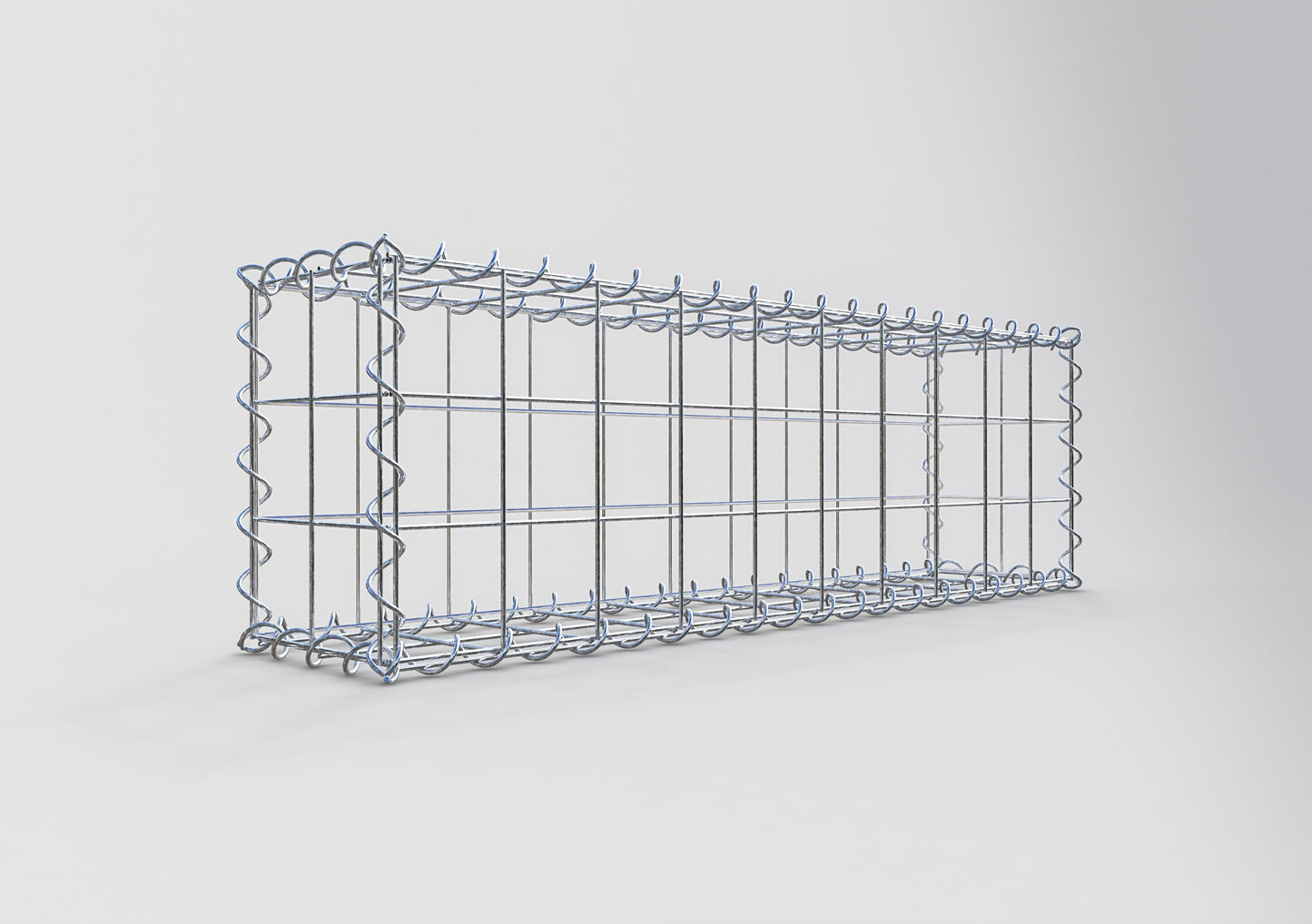 Schanskorf 100 cm x 30 cm x 20 cm (L x H x D), maaswijdte 10 cm x 10 cm, spiraalvormig