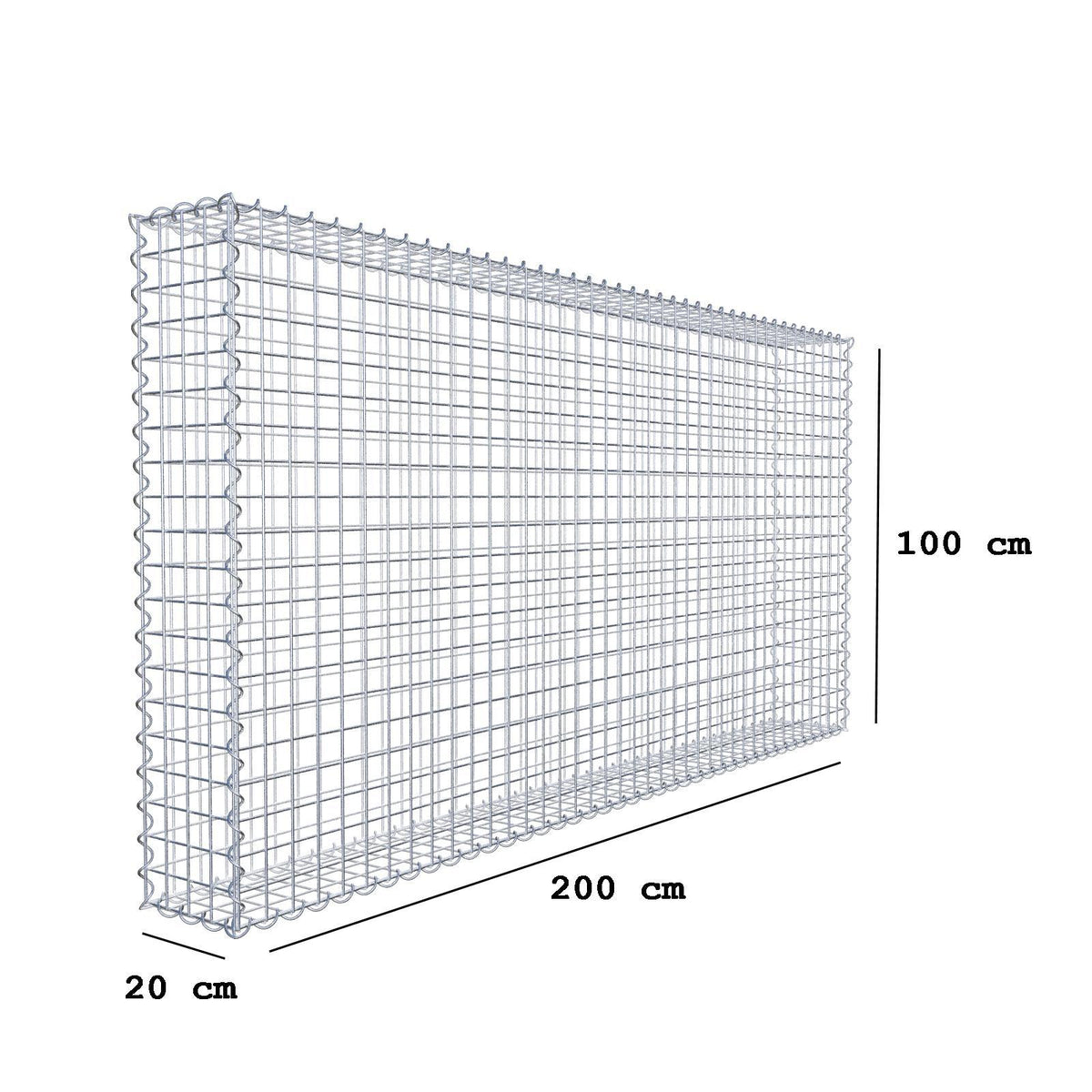 Gabion 200 cm x 100 cm x 20 cm (L x H x D), maskestørrelse 5 cm x 5 cm, spiral