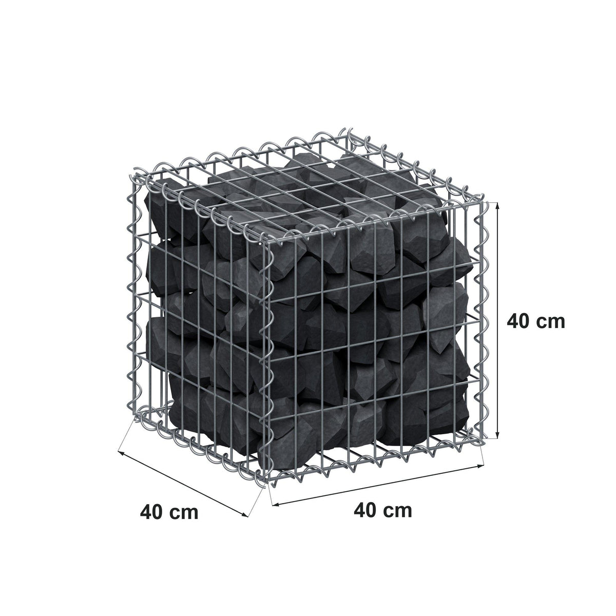 Gabion 40 cm x 40 cm x 40 cm (L x H x D), maskstorlek 5 cm x 10 cm, spiral