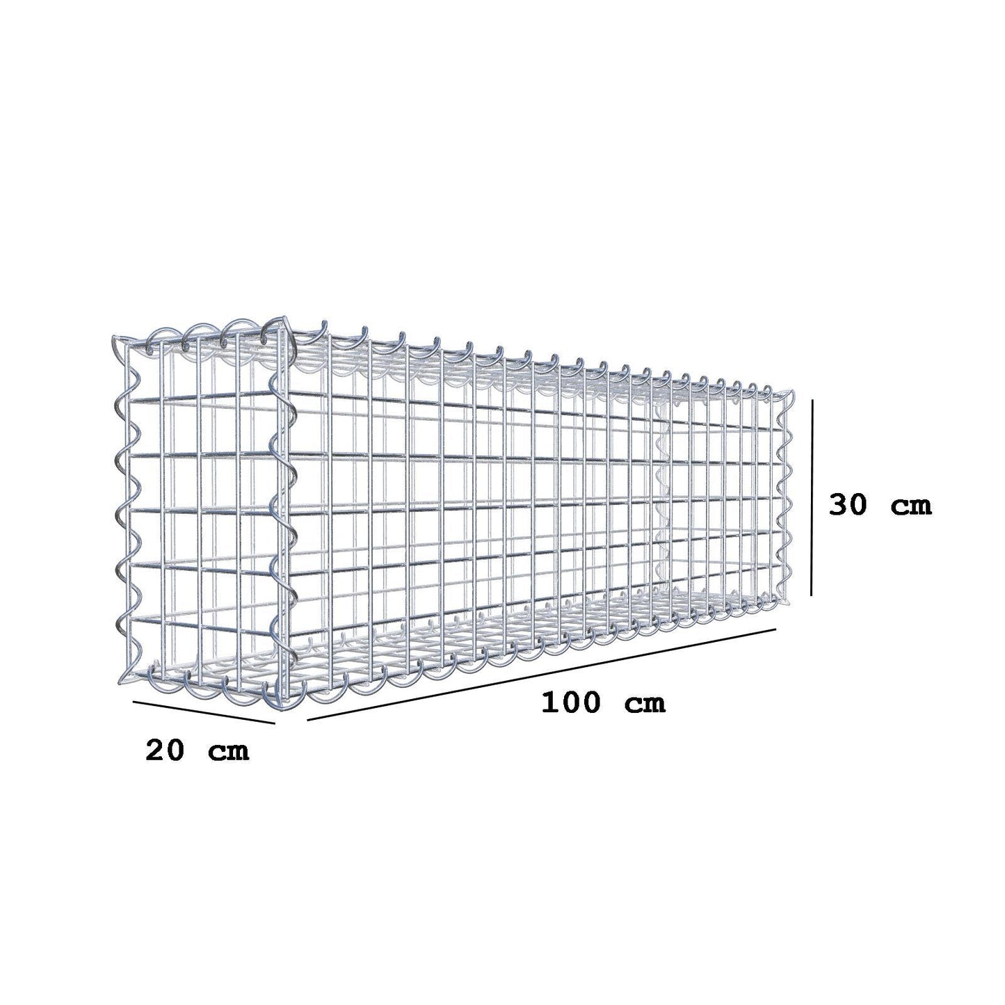 Schanskorf 100 cm x 30 cm x 20 cm (L x H x D), maaswijdte 5 cm x 5 cm, spiraalvormig