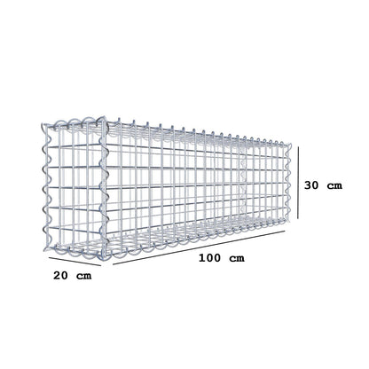 Schanskorf 100 cm x 30 cm x 20 cm (L x H x D), maaswijdte 5 cm x 5 cm, spiraalvormig
