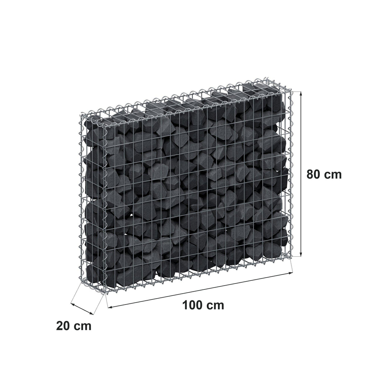 Gabion 100 cm x 80 cm x 20 cm (L x H x P), mailles 5 cm x 10 cm, spirale