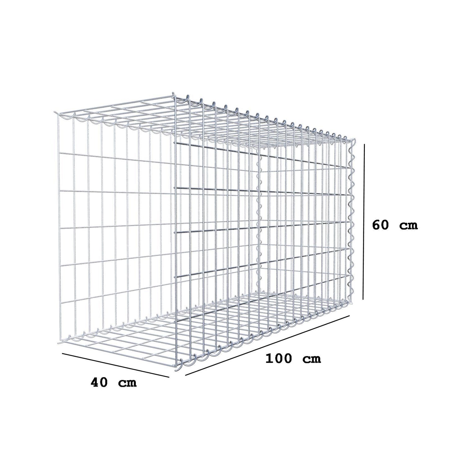 Gabbione aggiuntivo tipo 2 100 cm x 60 cm x 40 cm (L x H x P), dimensione maglia 5 cm x 10 cm, a spirale