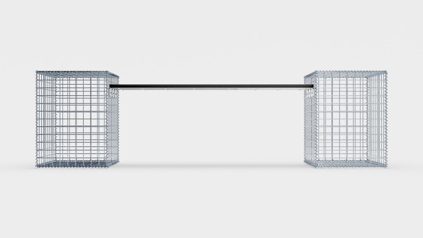 Banc en gabion avec 2 gabions en spirale, 205 cm de longueur x 60 cm de hauteur x 40 cm de profondeur, galvanisé, MW 5 x 5 cm, avec revêtement recyclé en anthracite