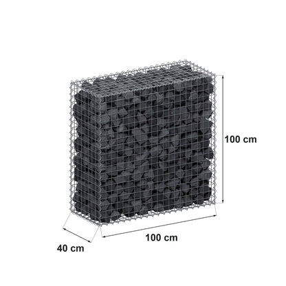Schanskorf 100 cm x 100 cm x 40 cm (L x H x D), maaswijdte 5 cm x 5 cm, spiraalvormig